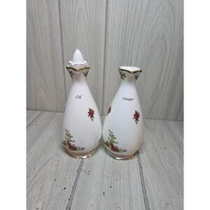 Vtg 1962 Royal Albert Old Country Roses Oil & Vinegar Set Victorian Boho Cottage
